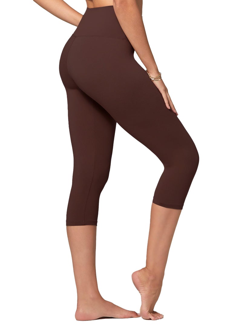 Conceited Capri Leggings for Women - Soft - High Waist Tummy Control - Essential - Regular and Plus Size - Brown - Small - Medium - Image 1